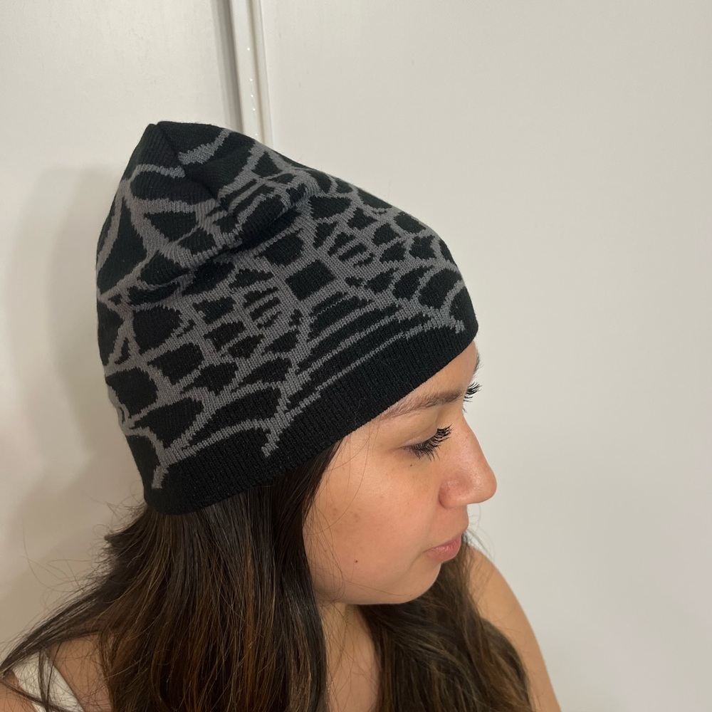 Black and Gray Spiderweb Beanie